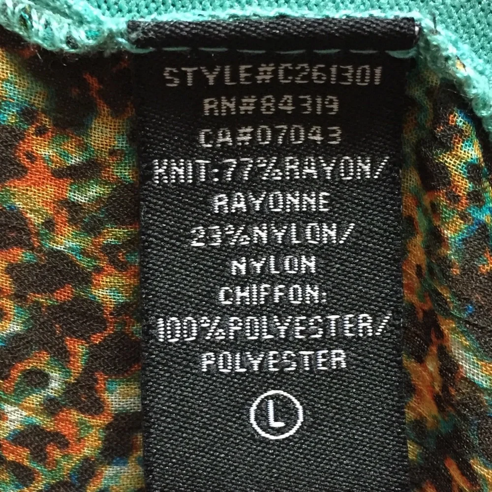 Cyrus Green With Snake Print Knit/Chiffon 3/4 Sleeve V-Neck Cardigan Size US L - Picture 5 of 8